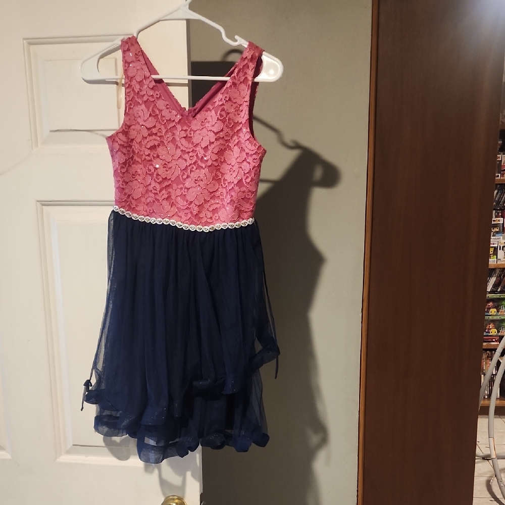 Speechless Pink Lace and Navy Tulle Kids Dress